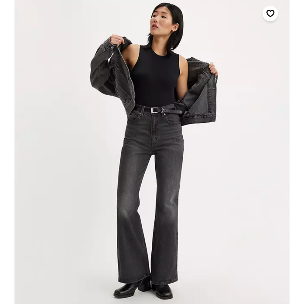 LEVI'S 70's High Rise Flare Jeans Just a Hint Black Gray 28x30